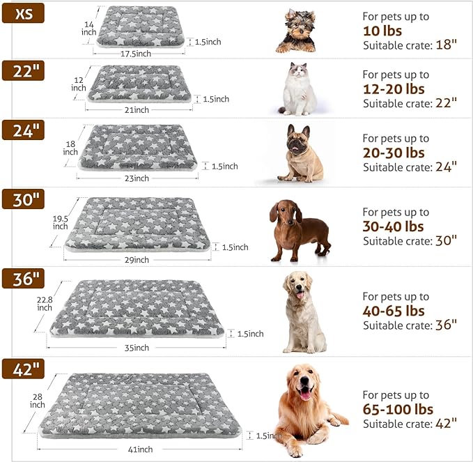 Mora Pets Dog Bed Crate Pad Ultra Soft Pet Bed with Cute Star Print Washable Crate Mat for Large Medium Small Dogs Reversible Fleece Dog Crate Kennel Mat Cat Bed Liner 41 x 29 inch Grey - Image 6