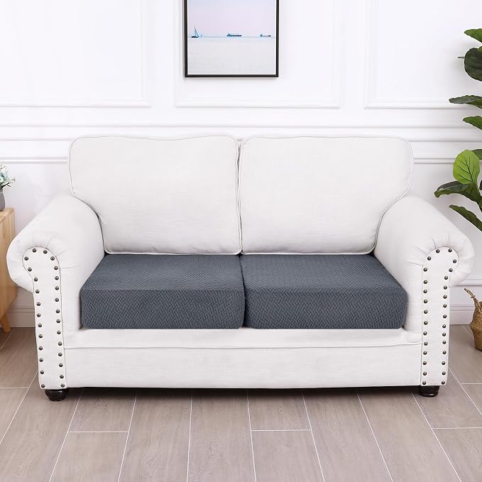 Smiry Waterproof Couch Cushion Covers, Non Slip Seat Cushion Covers | Stretch Jacquard Sectional Sofa Slipcover, Washable Elastic Furniture Protector for Pets, Kid, 2 Pieces, Grey - Image 5