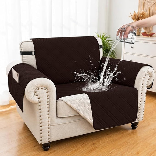 100% Waterproof Couch Cover for Dogs, Anti-Slip Washable Sofa Cover with Elastic Straps & Side Pockets, Durable Furniture Protector for Kids, Pets & Dogs (Armchair 23", Chocolate) by Unknown
