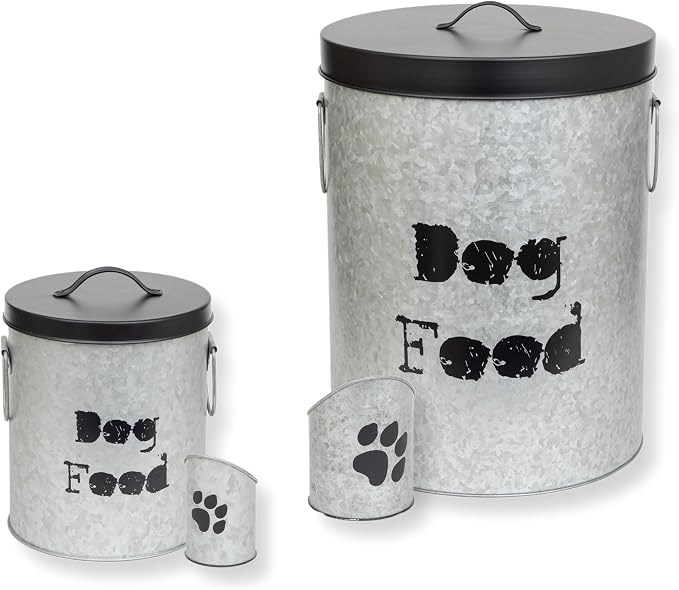 Large 60lb & Small 20lb Dog Pet Food Storage Canister with Scoop – Durable & Airtight for Freshnesss, Minimalist Design & Recyclable, Huge & Small Metal Container (Combo - Dog Bin - Large & Small) by ThePetSteel