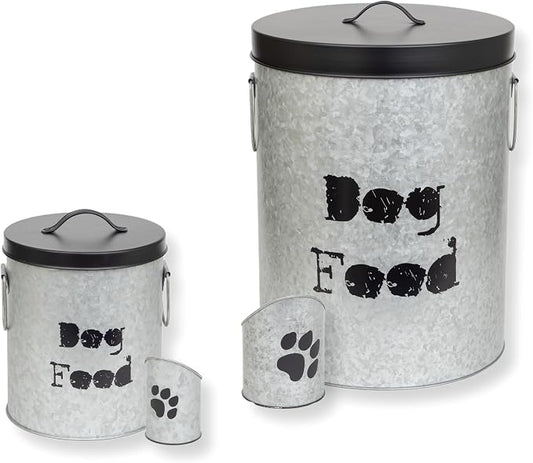 Large 60lb & Small 20lb Dog Pet Food Storage Canister with Scoop – Durable & Airtight for Freshnesss, Minimalist Design & Recyclable, Huge & Small Metal Container (Combo - Dog Bin - Large & Small) by ThePetSteel