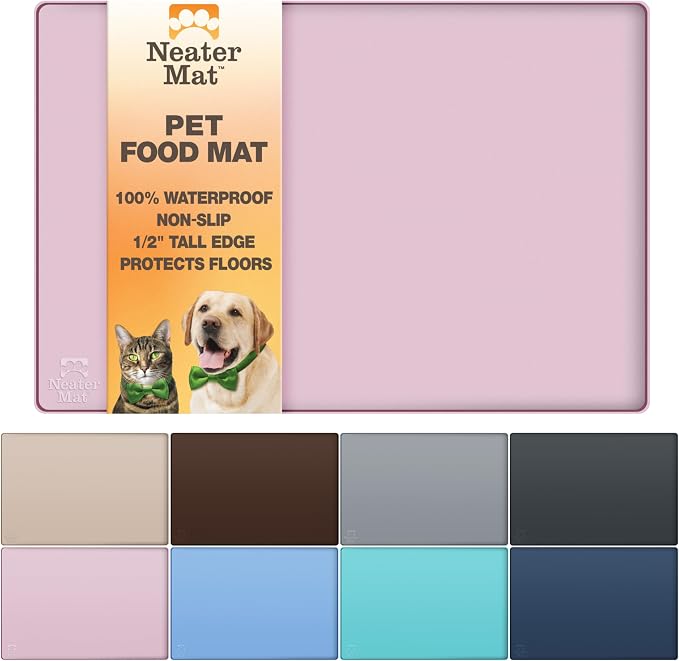 Neater Pet Brands Neater Mat Pet Mats for Food and Water, Cat & Dog Bowl Mat Waterproof Silicone, Feeding Tray, Dog Food Mats for Floors, Placemat w/Raised Edge for Under Bowls, 19” x 12”, Light Pink by NeaterPetBrands