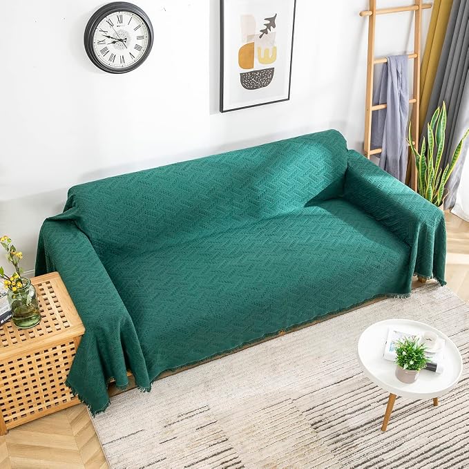 AIVIA Couch Cover Sheet Blanket, Oversized Covers for 3-4 Cushion High Backrest Sofa, Extra Large Furniture Decoration Sofa Slipcovers, L Shape U-Shaped Sectional Protector, Blackish Green 91"x134" by AIVIAChairCouchSofaCoverThrowBlanket