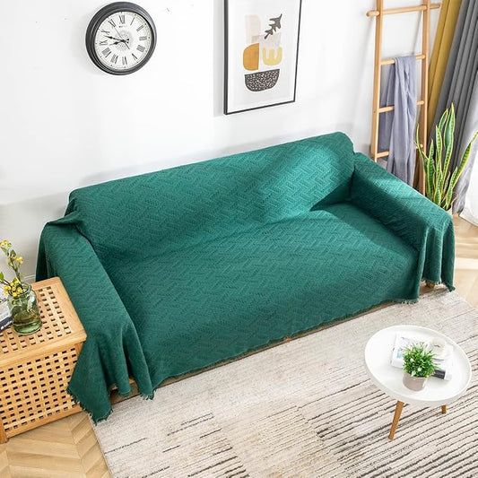 AIVIA Couch Cover Sheet Blanket, Oversized Covers for 3-4 Cushion High Backrest Sofa, Extra Large Furniture Decoration Sofa Slipcovers, L Shape U-Shaped Sectional Protector, Blackish Green 91"x134" by AIVIAChairCouchSofaCoverThrowBlanket
