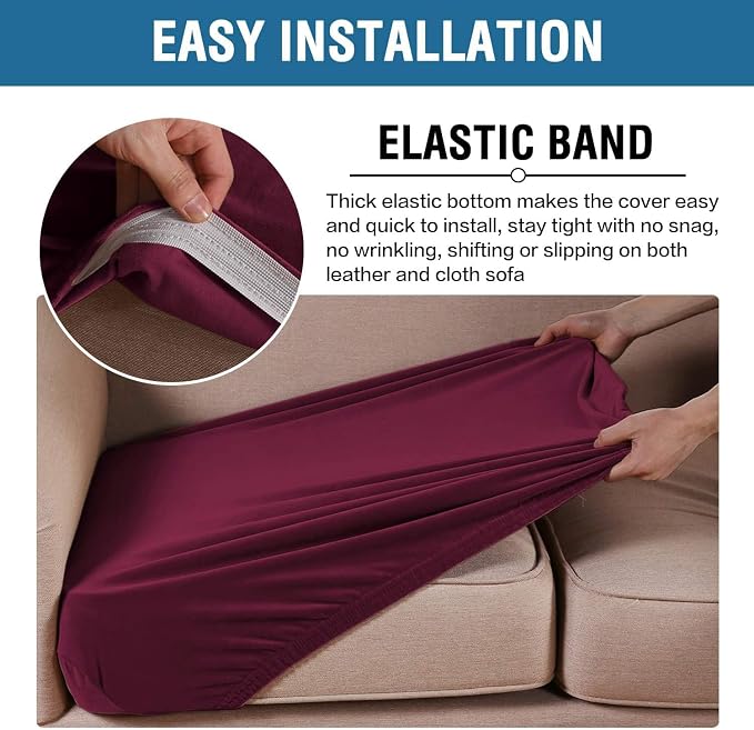 H.VERSAILTEX Velvet Stretch Couch Cushion Cover Plush Cushion Slipcover for Chair Loveseat Sofa Cushion Furniture Protector Seat Cushion Sofa Cover (3 Piece XL Sofa Cushion Covers, Burgundy) - Image 4