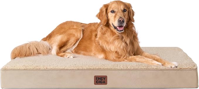 EHEYCIGA Orthopedic Dog Bed Large with Removable Washable Cover, 44IN Khaki | Egg Crate Foam Support, Durable Oxford fabric, Non-Slip Bottom, Machine Washable, Soft Waterproof Plush Pet Bed Mat For Crate by EHEYCIGA