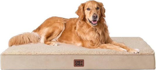 EHEYCIGA Orthopedic Dog Bed Large with Removable Washable Cover, 44IN Khaki | Egg Crate Foam Support, Durable Oxford fabric, Non-Slip Bottom, Machine Washable, Soft Waterproof Plush Pet Bed Mat For Crate by EHEYCIGA