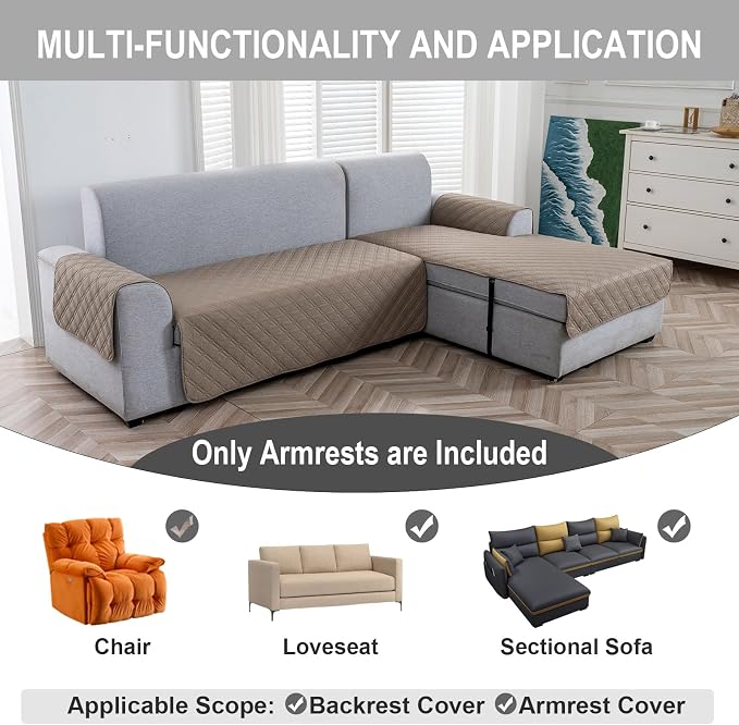Genina Sofa Armrest Cover, Anti-Slip Armchair Slipcovers for Dogs Cats Pet, Water Resistant Couch Arm Cover for Backrest Recliner Loveseat, L Shaped Sofa, 23.6 x 27.5 Inches（2 Pieces） - Image 4