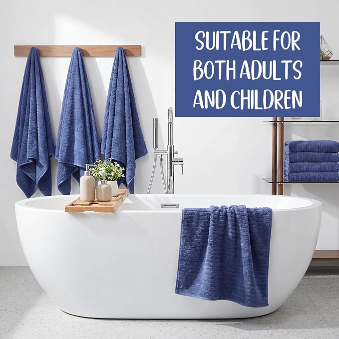 SmoothNovelty 16 Pack Microfiber Bath Towels Bulk 27'' x 60'' Oversized Size Bath Towel Highly Absorbent Extra Large Soft Drying for Beach Shower Summer Salon Sport Gym Party (Stripe,Dark Blue) - Image 6