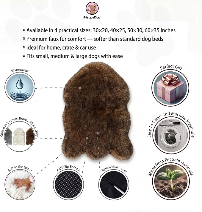 Faux Fur Orthopedic Dog Bed, Memory Foam, Brown 30"x20" | Plush Washable Dog Rug with Waterproof Machine Washable Cover, Calming for Anxious Senior Dogs, Relieves Joints - Image 5