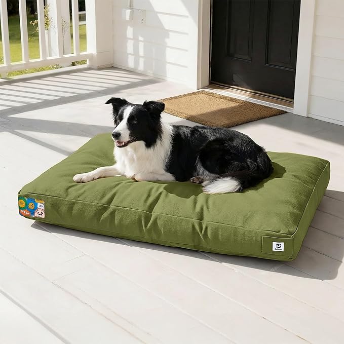 Sytopia 36 Inch Canvas Outdoor Dog Bed for Large Dogs, Durable Dog Bed with Waterproof Machine Washable Removable Cover, Indoor Patio Pet Pad for Crate, Green by Sytopia