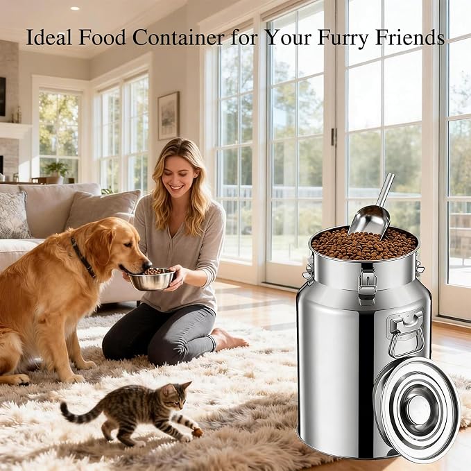 15 Lbs Stainless Steel Dog Food Storage Container with Scoop, Large Metal Dog Food Bin with Airtight Lid & Locking Clamp, Pet Food Container for Dogs & Cats, Keep Fresh, Easy to Clean - Image 4