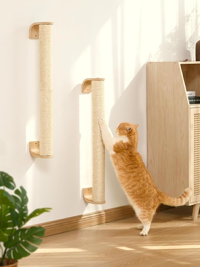 FUKUMARU Cat Wall Scratcher, 60" Tall Kitten Scratching Post | Natural Sisal Pole, Wall Mounted Climbing Tree for Indoor Large Cats - Image 6