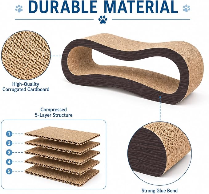 Simple Delxue 2 in 1 Large Cardboard Cat Scratcher Lounger，Cat Scratching Board for Indoor Cats,100% Recyclable&Reversible Horizontal Scratching Pads Prevents Furniture Damage,Brown - Image 6