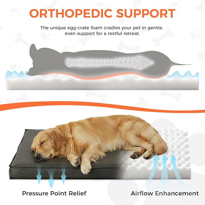 Outdoor Dog Bed Large Sized Dog, Waterproof Extra Large Dog Bed, 44x32x3.5 Inch, Orthopedic Dog Bed with Removable Washable Cover, Rectangle Egg Crate Foam Pet Bed for Outside, Dark Grey - Image 4
