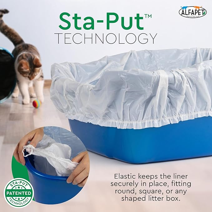 Litter Box Liners heavy duty,Alfapet elastic 52 Pack-For Extra-Giant, jumbo, super-jumbo Size litter Pans- With Sta-Put Technology for Firm, Easy Fit- Quick + Clever Waste Cleaners - Image 5