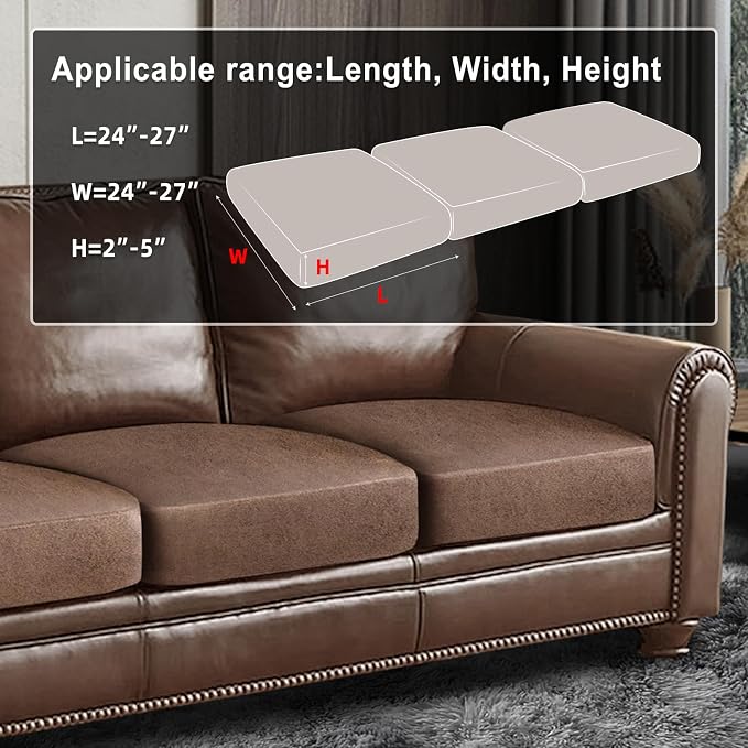 ANARACHON Leather Look Couch Cushion Covers Sofa Seat Slipcovers Sets Couches Furniture Protector for Sectional Armchair Loveseat Pets Kids Stretch Spandex Fabric (3 Cushion Sofa, Brown) - Image 3