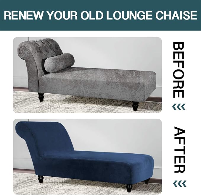 FantasDecor Chaise Lounge Slipcover Velvet Cover Luxury for Living Room Indoor Stretch Ultra Soft Machine Washable, Navy - Image 5