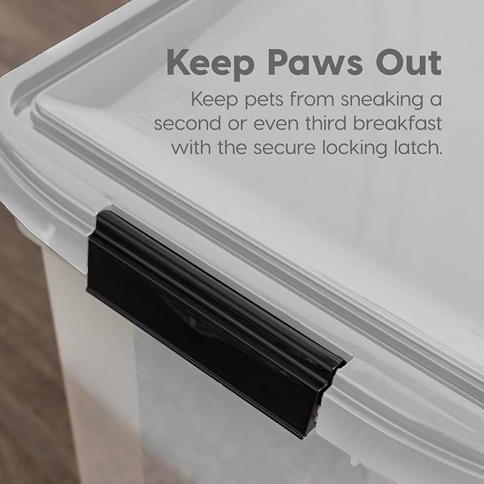 IRIS USA Airtight Dog Food Storage Container, WeatherPro, Up to 50 lbs, Removable Wheels, for Dog Cat Bird and Other Pet Food Storage Bin, Keep Fresh, Translucent Body, Made in USA, Clear/Gray - Image 7