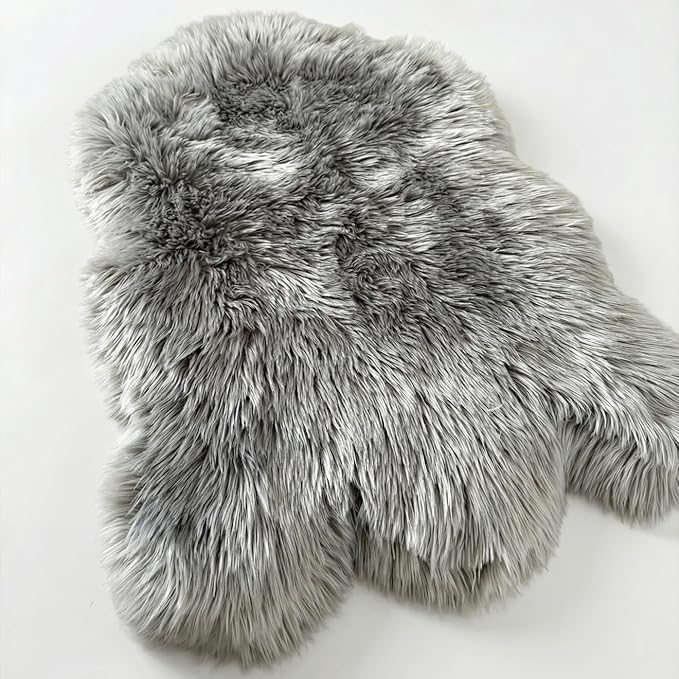 Faux Fur Orthopedic Dog Bed, Memory Foam, Grey 30"x20" | Plush Washable Dog Rug with Waterproof Machine Washable Cover, Calming for Anxious Senior Dogs, Relieves Joints by iHappyDog