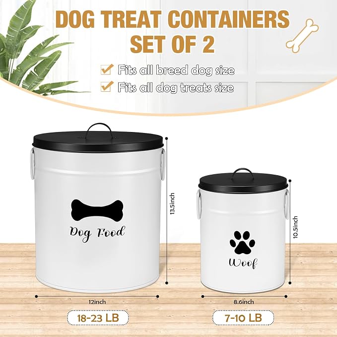 DoubleFill Extra Large 23+10 lb Metal Dog Food Storage Containers Set of 2 Airtight Dog Treat Snack Jars with Lids and Spoon Farm House Style Big Pet Cookie Jar for Kitchen Counter Gift - Image 2
