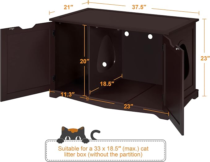 Yaheetech Cat Litter Box Enclosure, Litter Cabinet Furniture Hidden, Wooden Pet Crate Kitty Washroom Storage Bench with Divider Home Loo Indoor Cat House Espresso - Image 7