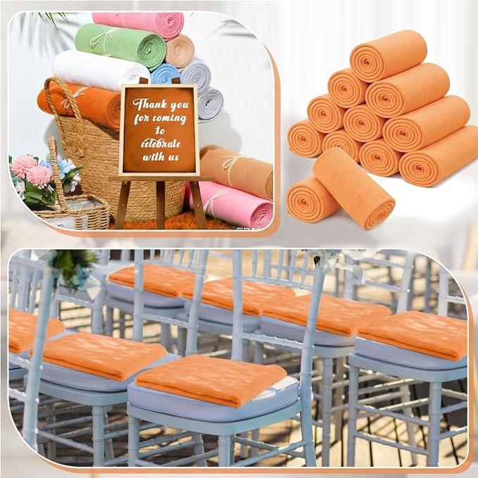 Newwiee 12 Pcs Bulk Fleece Throw Blankets 50'' x 60'' Oeko-tex Standard 100 Certified for Outdoor Wedding Guest Blankets Donation Homeless Sleepover Lap Pet Sofa, All Seasons Use (Orange) - Image 5