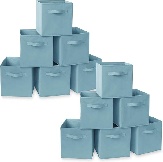 Casafield Set of 12 Collapsible Fabric Cube Storage Bins, Baby Blue - 11" Foldable Cloth Baskets for Shelves, Cubby Organizers & More by Casafield