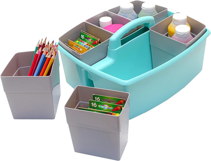 Storex Large Classroom Caddy with Cups, 13 x 11 x 6.575 Inches, Teal, Case of 2 (00984U02C) - Image 8
