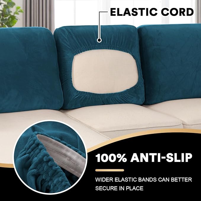 PrinceDeco Sectional Couch Covers Velvet Cushion Covers for Sectional Couch Washable Cushion Covers for Sectional Sofa Pet Friendly Sectional Sofa Slipcovers(1 Chaise Back+ 3 Sofa Back,Deep Teal) - Image 4