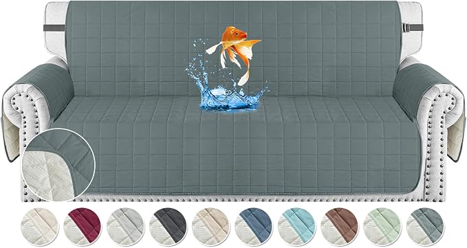 MAXIJIN Waterproof Oversized Couch Covers for 3 Cushion Couch, 79" Quilted Sofa Covers Washable Pet Dog Couch Cover Protector with Elastic Strap & Side Pocket (Large Sofa, Dark Gray) by MAXIJIN
