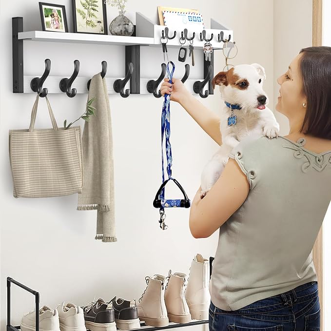 Evermagin 29" Coat Rack Wall Mount with Shelf for Entryway, White | Wall Mounted Coat and Key Rack with Hooks, Key Holder with Mail Organizer for Wall, Living Room, Mudroom, Bedroom - Image 5