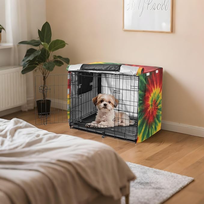 Dog Crate Cover Kennel Cover for Dog Cages Breathable for Wire Cage Indoor Outdoor Jamaica Reggae Tie Dye Colorful - Image 7