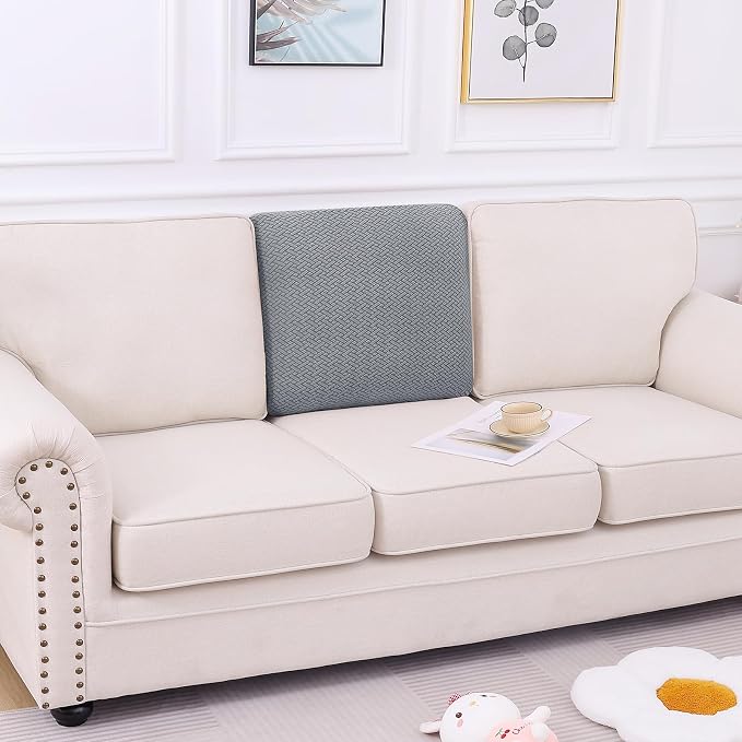 Smiry Waterproof Couch Cushion Covers, Non Slip Seat Cushion Covers | Stretch Jacquard Chaise Lounge Sofa Slipcover, Washable Elastic Furniture Protector for Pets, Back Cover M, Light Grey - Image 5