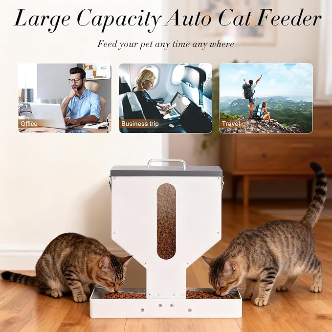 Automatic Cat Feeder 2 Cats Gravity Dual Cat Feeder Auto Dry Food Dispenser with Strong Anti-Jam Galvanized Steel Pet Food Station Indoor & Outdoor - Image 5