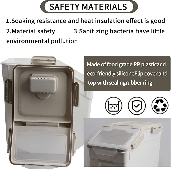 Large Flour Storage Container Bin 25lb, 4Pack Airtight Rice Storage Containers with Wheels Seal Locking Lid, BPA Free with Measuring Cup&Scoop for Flour, Rice, Grain(Gray) - Image 3
