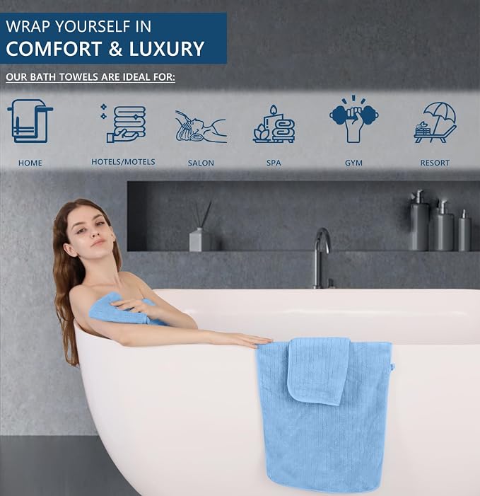 Extra Large Bath Sheet Set of 4,Ultra Soft Fluffy Towel,35”x 70”Oversized Bath Towel Set,Premium Microfiber Bathroom Towel Set Highly Absorbent Quick Dry Shower Towel for Bathroom,Hotel,Spa (Blue) - Image 6