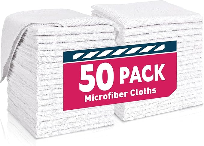 TEAWOO White Microfiber Towels- 50 Pack, Microfiber Cleaning Cloths Bulk, Microfiber Towels for Cars, Cleaning Rags (12x12 inches) by TEAWOO