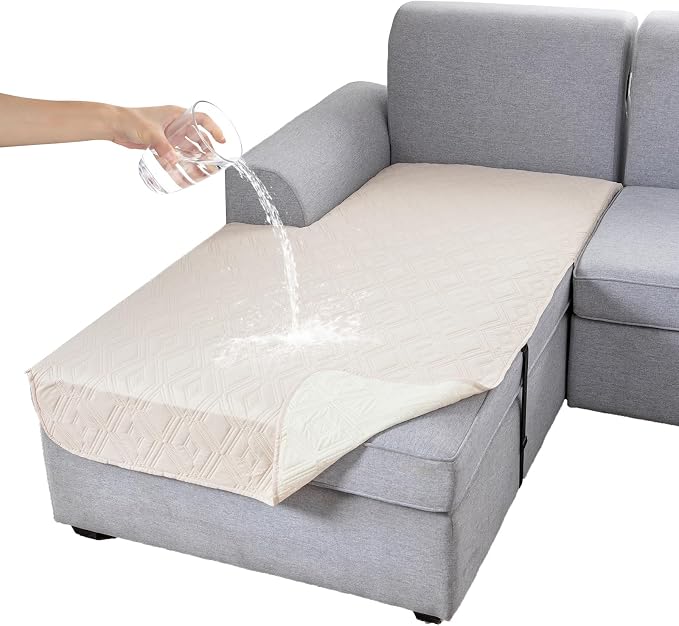 Genina 100% Waterproof Sectional Couch Covers for L Shaped Chaise Lounge Left, Anti-Slip Sectional Cover Furniture Protector Couch Cover for Dogs Pets, 1 Piece (Beige, Left Chaise Cover) by Genina