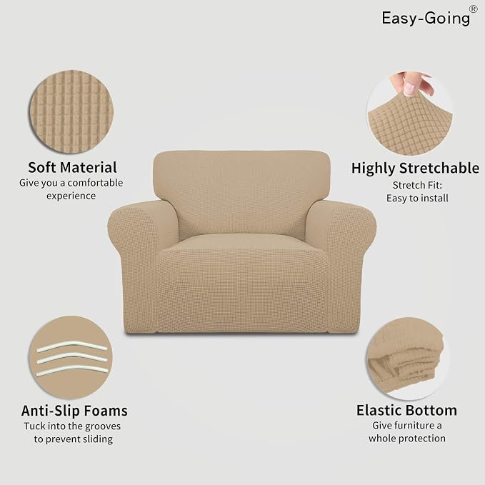 Easy-Going Stretch Oversized Chair Slipcover with Arm Washable Sand | 1-Piece Large chair covers armchair Furniture Protector for Living Room chair and a half cover Soft For Kids, Pet. - Image 3