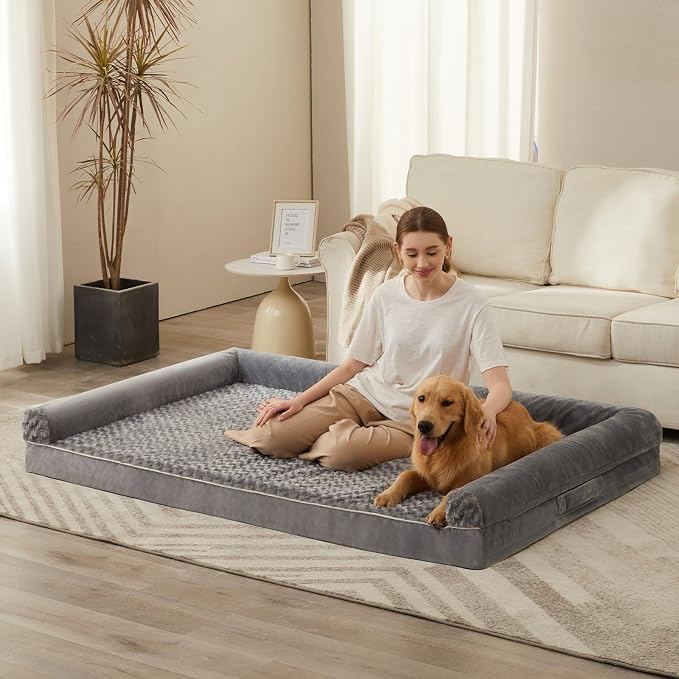 BFPETHOME Orthopedic Washable Human Dog Bed for Adult & Dog Cozy Sleep | Human Size Waterproof Big Soft Pet Couch Bed for Adult & Dogs Relax with Removable Cover Supportive Foam Grey 61x43 Inch by BFPETHOME