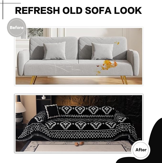 DREAMINGO Boho Couch Cover Sofa Covers for 3 Cushion Couch Jacquard Chenille Couch Cover Blanket Living Room Pet Furniture Protector Sectional Couch Covers for Dogs Washable, Black, 71"x134" - Image 5