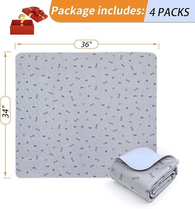 Washable Pee Pads for Dogs, 4Pack Reusable Puppy Training Pads 34x36, Absorbent Whelping Pads with Bone Print, Non-Slip Waterproof Pet Training Pads for Couch, Crate, Potty Training - Image 5