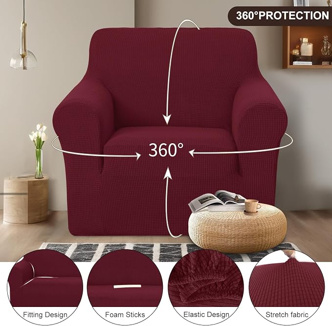 U-NICE HOME Stretch Recliner Chair Cover Armchair Slipcover, Burgundy | Furniture Protector, 1-Piece Chair cover, Washable , Pet friendly, Polyester Spandex Jacquard fabric - Image 3