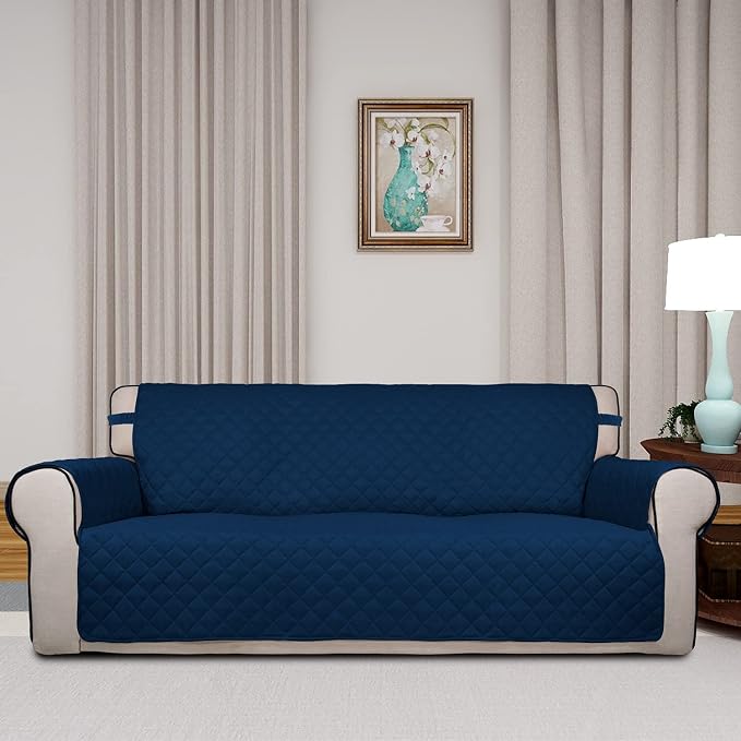 PureFit Reversible Quilted Sofa Cover Dog Couch Covers for Sofa, 66 in | Navy/Navy, Water Resistant Couch Protector, Washable Pet Couch Cover with Non Slip and Elastic Straps For Kids - Image 2