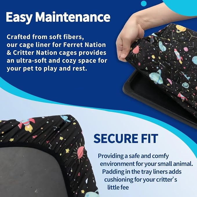 YKD Ferret Cage Liners for Ferret Nation & Critter Nation Cages | Waterproof Chinchilla Cage Accessories, Washable Bedding, for Ferrets, Chinchillas, Rats (Black, Double Unit Set) - Image 4