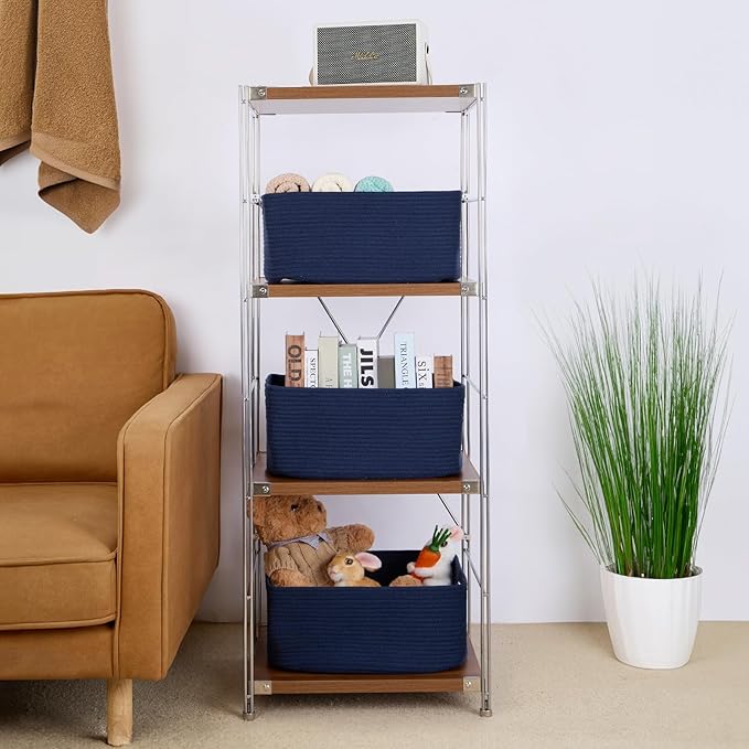 MiniArk Large Storage Baskets for Shelves, 17 x 13 x 7.5” Closet Organizers Bins for Clothes Blanket Towels, Baby Nursery, Toy Baskets Box, Woven Rope Baskets, 2 Packs Navy Blue - Image 4