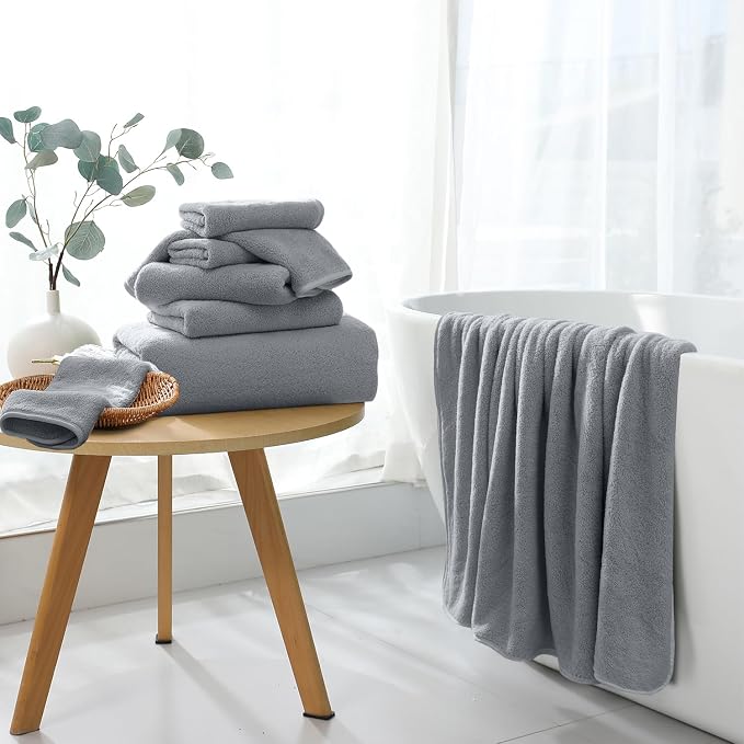 Extra Large Bath Sheet 4 Piece (35"x70")-Ultra Soft Oversized Bath Towel,Bath Sheet Towel Set for Bathroom Hotel,Plush Highly Absorbent Quick Dry Shower Towel Set for Adults,Bathroom Towel Grey - Image 4