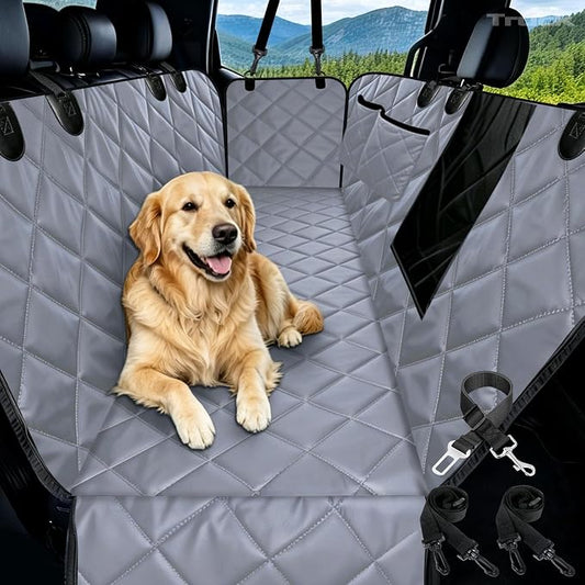 Truck Dog Seat Cover Back Seat | 100% Waterproof & Seat Belt | Pet Hammock for Car Rear Seat Protector with Mesh Window Fits Pickup Ford F-Series/Chevrolet Silverado/Ram/GMC Sierra etc(Gray) by Comwish
