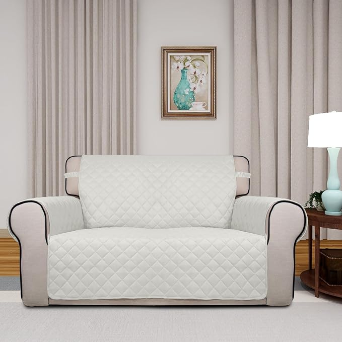 PureFit Reversible Quilted Couch Covers for Dogs Loveseat Sofa Cover 46.5” | Ivory/Ivory, Water Resistant Couch Protector, Washable Pet Couch Cover with Non Slip and Elastic Straps For Kids - Image 2